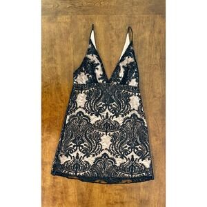 Free People Black Lace Slip Dress Women's Size 2 Romantic Dainty Party Clubwear